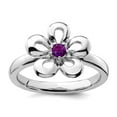 thumbnail image 1 of 925 Sterling Silver Prong set Stackable Polished Amethyst Flower Ring Size 8 Stackable Ring for Women, 1 of 2