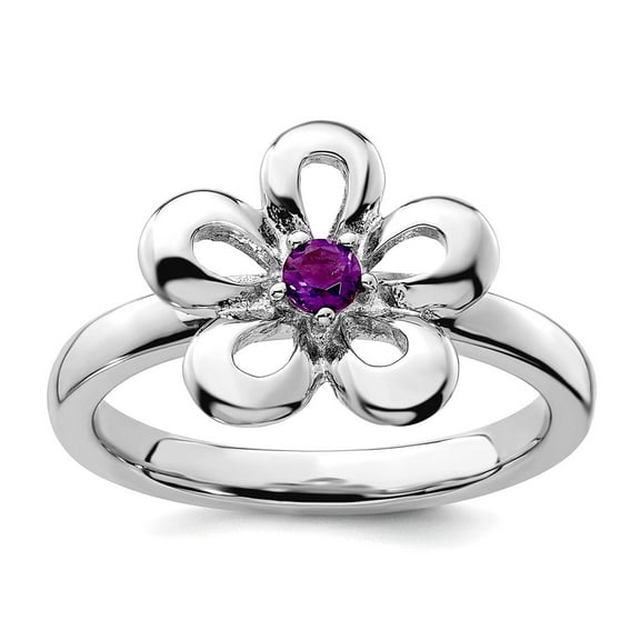 925 Sterling Silver Prong set Stackable Polished Amethyst Flower Ring Size 8 Stackable Ring for Women
