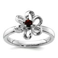 thumbnail image 1 of 925 Sterling Silver Prong set Stackable Polished Garnet Flower Ring Size 7 Stackable Ring for Women, 1 of 2