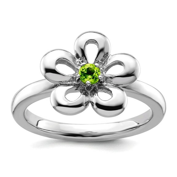 925 Sterling Silver Prong set Stackable Polished Peridot Flower Ring Size 7 Stackable Ring for Women