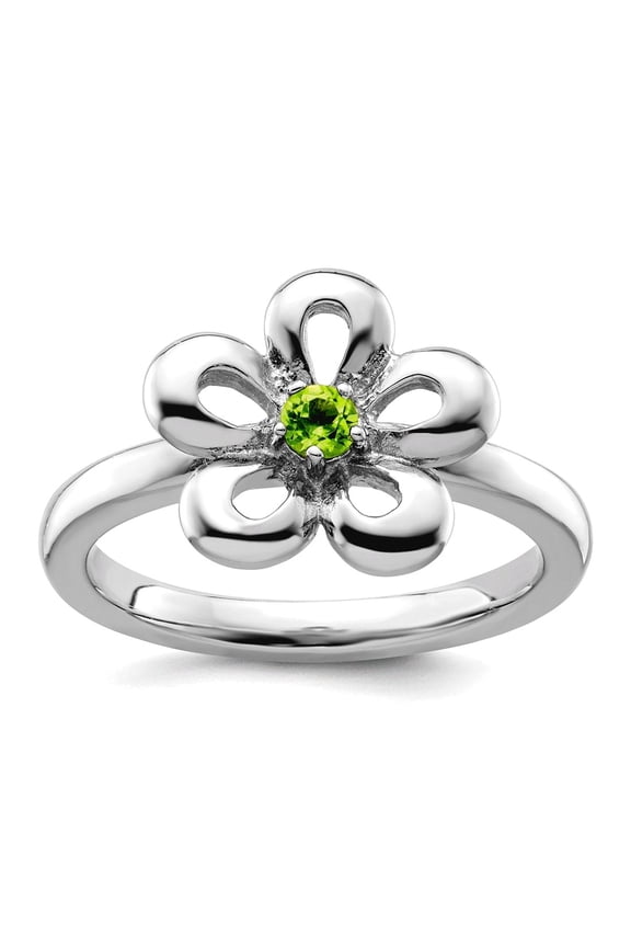 925 Sterling Silver Prong set Stackable Polished Peridot Flower Ring Size 7 Stackable Ring for Women