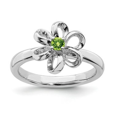 925 Sterling Silver Prong set Stackable Polished Peridot Flower Ring Size 7-Stackable-Ring for Women