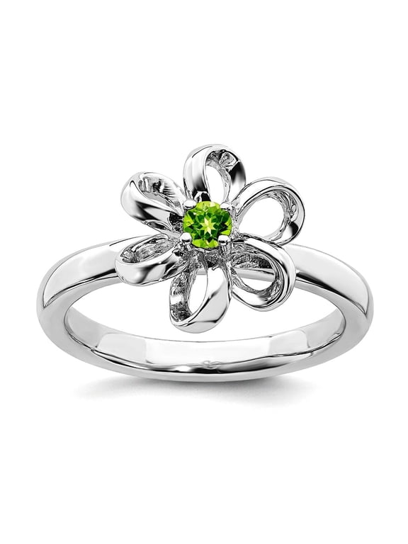 925 Sterling Silver Prong set Stackable Polished Peridot Flower Ring Size 8 Stackable Ring for Women