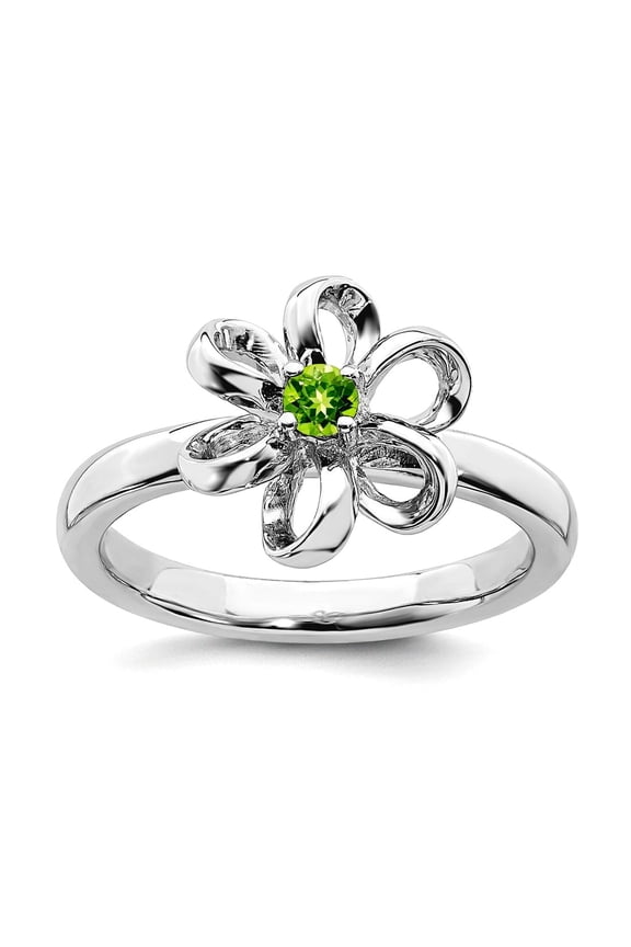 925 Sterling Silver Prong set Stackable Polished Peridot Flower Ring Size 8 Stackable Ring for Women