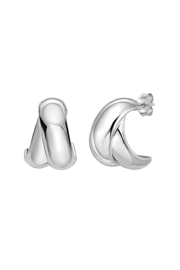 925 Sterling Silver Puffed Double Row Religious Faith Crossover C-hoop Polished Earrings With Push Back Clasp Hoop Earri