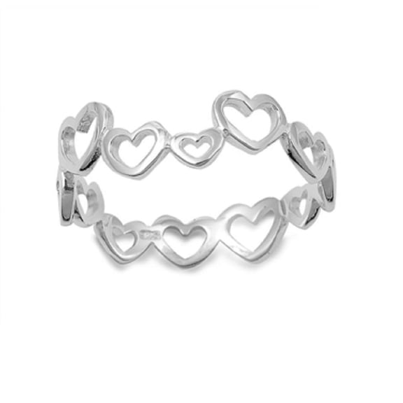 925 Sterling Silver Pure Hearts Eternity Ring Size 8