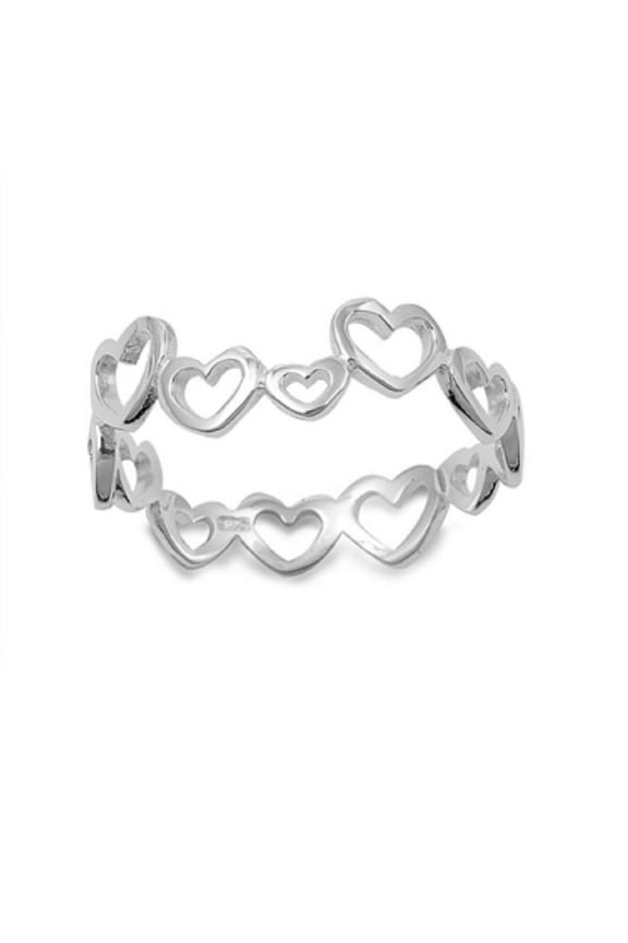 925 Sterling Silver Pure Hearts Eternity Ring Size 9