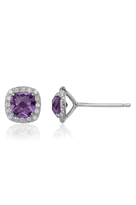 925 Sterling Silver Purple Amethyst Lab White Sapphire Stud Earrings February Birthstone Jewelry