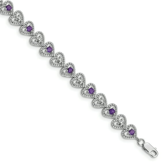 925 Sterling Silver Purple Amethyst Diamond Bracelet 7 Inch Love Gemstone Fine Jewelry For Women Gifts For Her