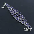 thumbnail image 1 of 925 Sterling Silver Purple Amethyst Gemstone Handmade Jewelry Bracelet Size-8", 1 of 4