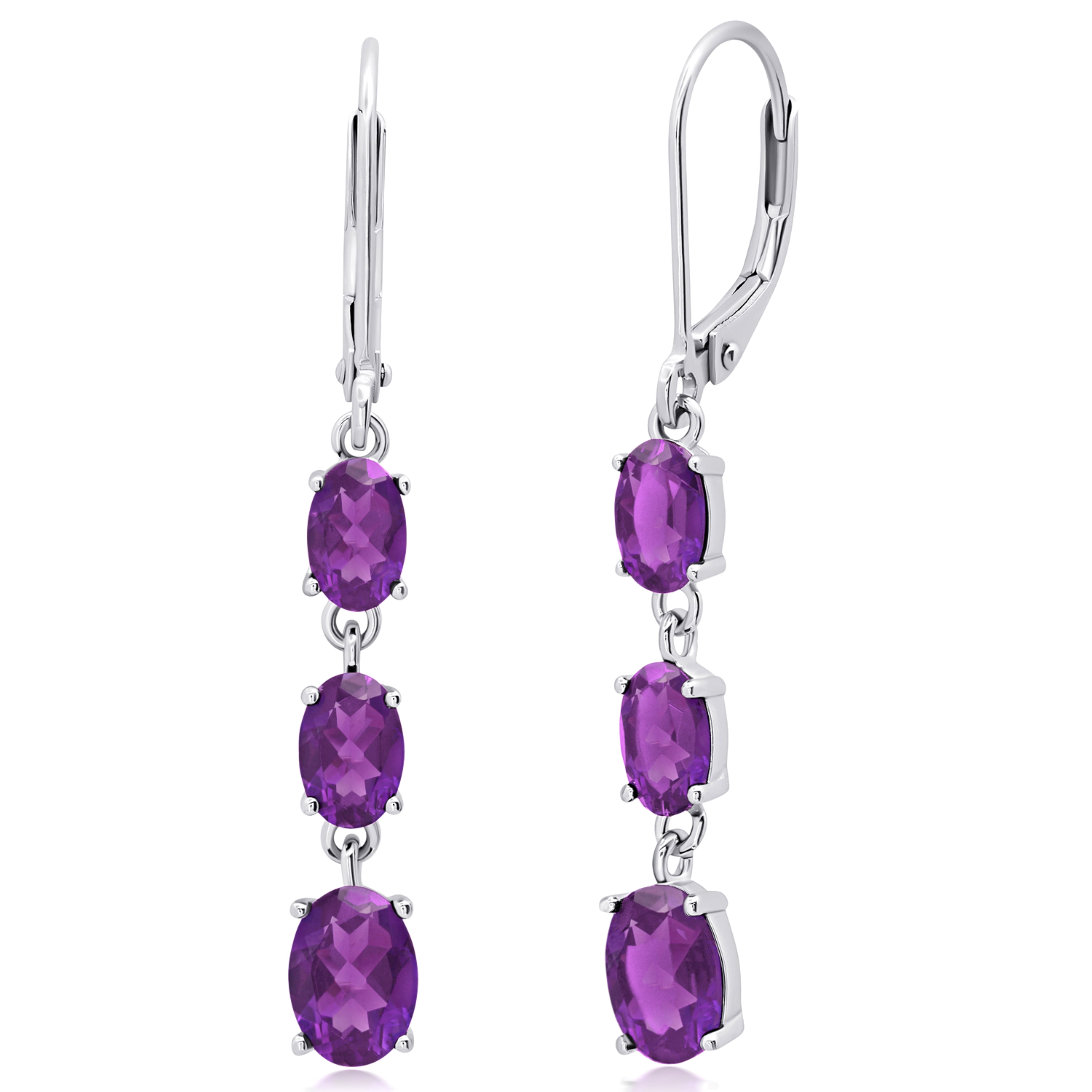 925 Sterling Silver Purple Amethyst Oval Dangle Earrings for Women with Leverbacks and 1.5 inch February Birthstones by MAX + STONE