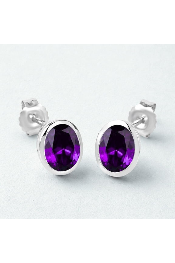 925 Sterling Silver Purple Amethyst Stud Earrings for Women | February Birthstone Jewelry