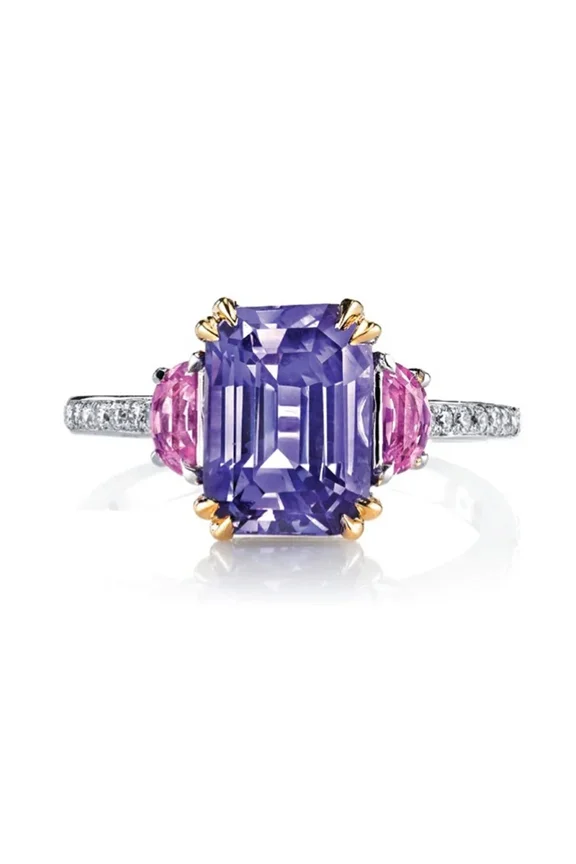 New 925 Sterling Silver Purple Crystal Micro Inlaid Simulation CZ Exquisite Ring For Woman Wedding Charm Jewelry