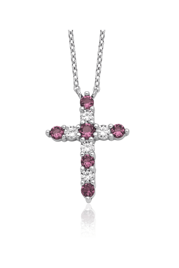 925 Sterling Silver Purple Cubic Zirconia CZ Latin Mexican Holy Cross Necklace Chain Gemstone Pendant Charm February Birthstone Jewelry