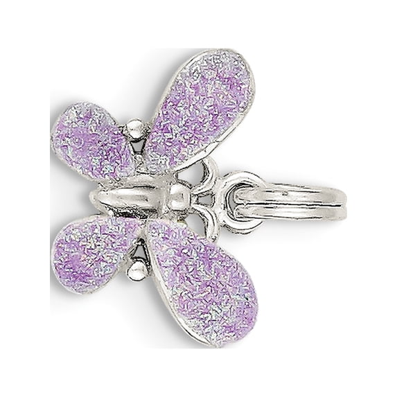 925 Sterling Silver Purple Enamel Polished Butterfly (15x18mm) Pendant / Charm