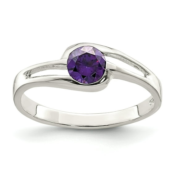 925 Sterling Silver Purple Round Bezel Cubic Zirconia Ring Size 6