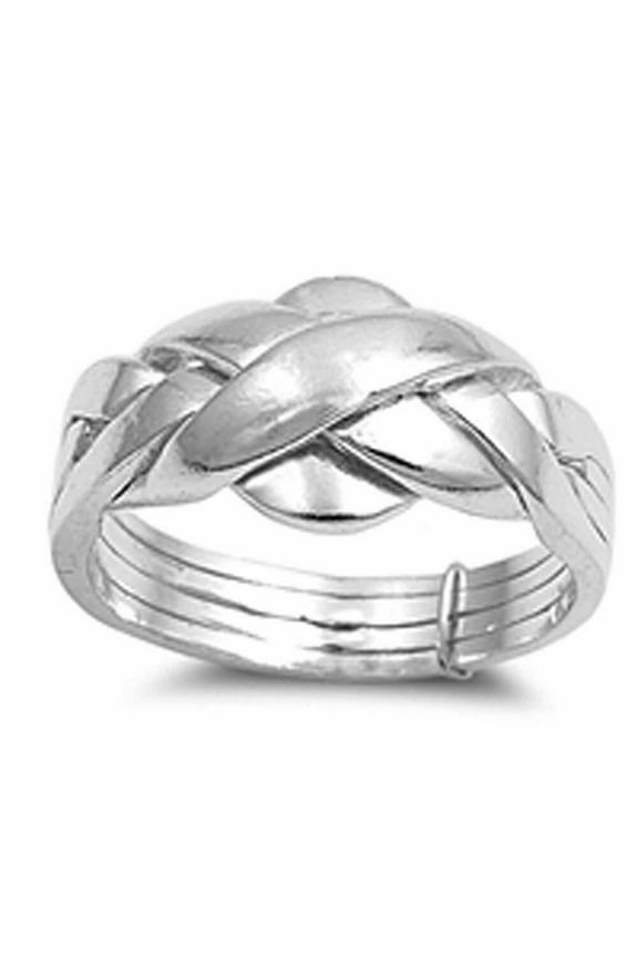 .925 Sterling Silver Puzzle Braid New Ring Polished 925 Band 11mm Sizes 5-15