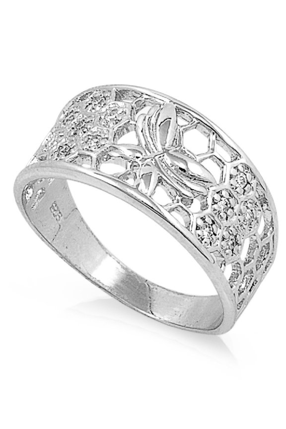 925 Sterling Silver Queen Honey Butterfly Ring Size 9