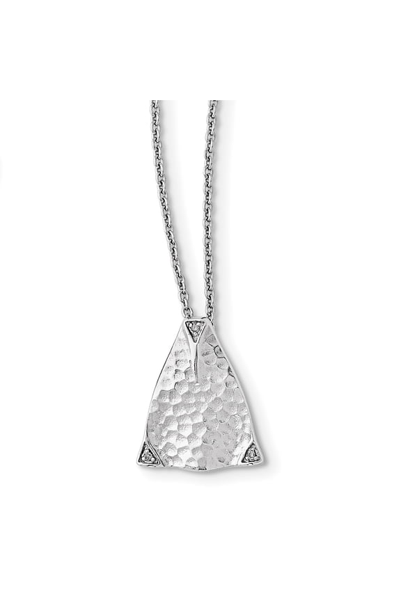 925 Sterling Silver RH 18" Textured Polished Satin Triangle Diamond Necklace
