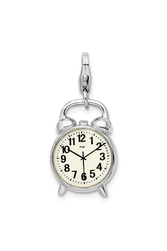 925 Sterling Silver RH 3-D Alarm Clock With Lobster Clasp Charm Pendant; for Adults and Teens; for Women and Men