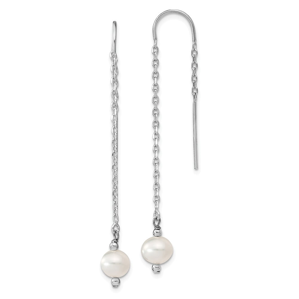 925 Sterling Silver RH 6-7mm White FW Cultured Pearl Threaded Earrings; for Adults and Teens; for Women and Men