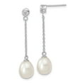 thumbnail image 1 of 925 Sterling Silver RH 8-9mm Rice FWC Pearl CZ Post Dangle Earrings; for Adults and Teens; for Women and Men, 1 of 2