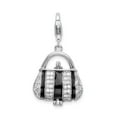 thumbnail image 1 of 925 Sterling Silver RH Black Enameled CZ Handbag With Lobster Clasp Charm Pendant; for Adults and Teens; for Women and Men, 1 of 1