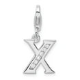 thumbnail image 1 of 925 Sterling Silver RH CZ Letter X With Lobster Clasp Charm Pendant; for Adults and Teens; for Women and Men, 1 of 3