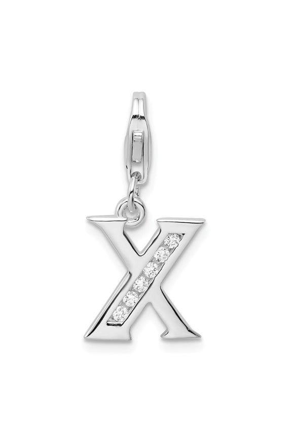 925 Sterling Silver RH CZ Letter X With Lobster Clasp Charm Pendant; for Adults and Teens; for Women and Men