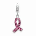 thumbnail image 1 of 925 Sterling Silver RH Click-on Stellux Crystal Pink Awareness Charm Pendant; for Adults and Teens; for Women and Men, 1 of 1
