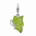 thumbnail image 1 of 925 Sterling Silver RH Green Enameled & CZ Butterfly With Lobster Clasp Charm Pendant; for Adults and Teens; for Women and Men, 1 of 1