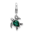 thumbnail image 1 of 925 Sterling Silver RH Green Swarovski Turtle with Lobster Clasp Charm Pendant; for Adults and Teens; for Women and Men, 1 of 3