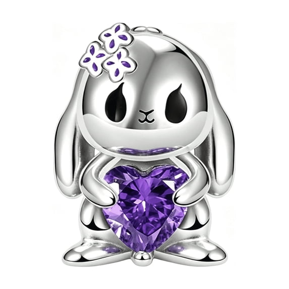 925 Sterling Silver Rabbit Embraces Heart Gemstone Charm Beads For Bracelets & Bangle Pendant Jewelry