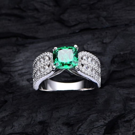 925 Sterling Silver Radiant Cut Emerald Pink Sapphire Citrine High Carbon Diamonds Gemstone Cocktail Ring Fine Jewelry