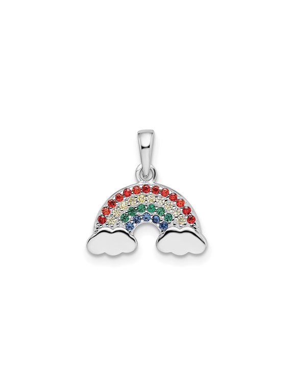 925 Sterling Silver Rainbow Cloud Pendant Charm with Multicolor Cubic Zirconia, Unisex