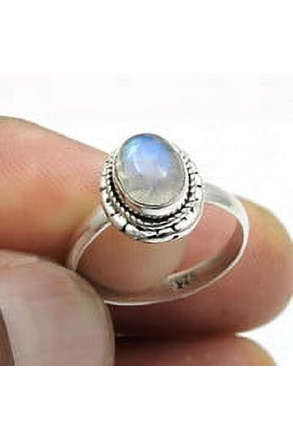925 Sterling Silver Rainbow Moonstone Statement Ring Size 8
