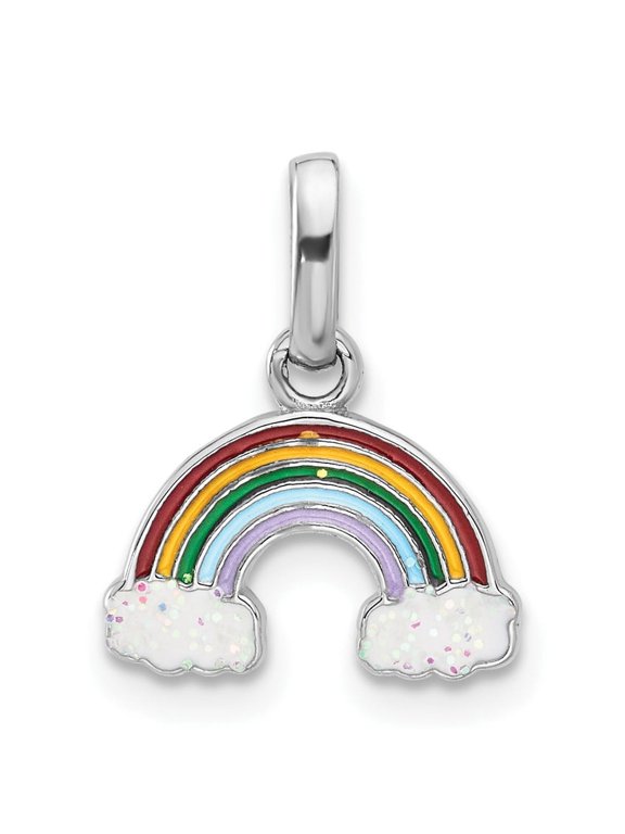 925 Sterling Silver Rainbow Pendant Charm with Multicolor Enamel and Glitter Cloud