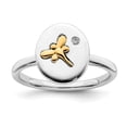 thumbnail image 1 of 925 Sterling Silver & Real 14kt Dragonfly Stackable Expressions Diamond Ring Size: 9; for Adults and Teens; for Women and Men, 1 of 5