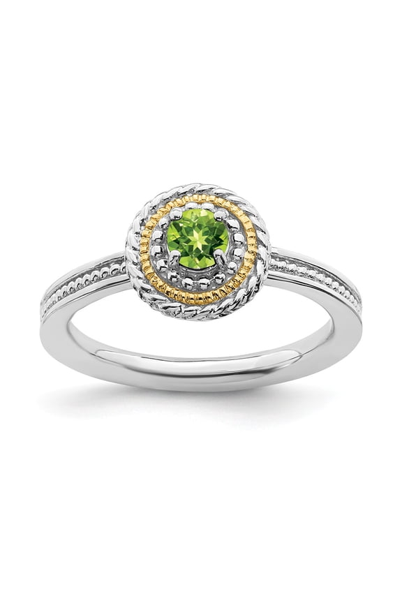 925 Sterling Silver & Real 14kt Stackable Expressions 925 Sterling Silver Peridot Ring Size: 9; for Adults and Teens; for Women and Men