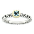 thumbnail image 1 of 925 Sterling Silver & Real 14kt Stackable Expressions Checker-cut Blue Topaz Ring Size: 5; for Adults and Teens; for Women and Men, 1 of 4
