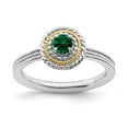 thumbnail image 1 of 925 Sterling Silver & Real 14kt Stackable Expressions Created Emerald Ring Size: 5; for Adults and Teens; for Women and Men, 1 of 5