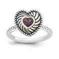 thumbnail image 1 of 925 Sterling Silver & Real 14kt Stackable Expressions Rhod. Garnet Antiqued Ring Size: 8; for Adults and Teens; for Women and Men, 1 of 4
