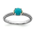 thumbnail image 1 of 925 Sterling Silver & Real 14kt Stackable Expressions Turquoise Antiqued Ring Size: 6; for Adults and Teens; for Women and Men, 1 of 5