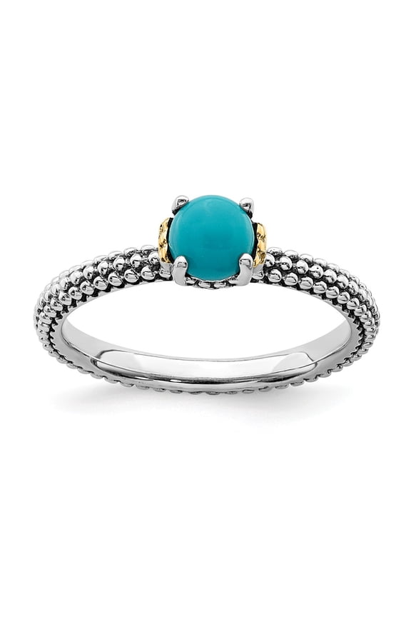925 Sterling Silver & Real 14kt Stackable Expressions Turquoise Antiqued Ring Size: 8; for Adults and Teens; for Women and Men