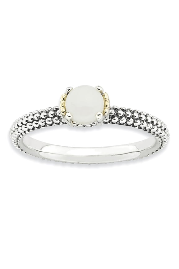 925 Sterling Silver & Real 14kt Stackable Expressions White Agate Antiqued Ring Size: 7; for Adults and Teens; for Women and Men