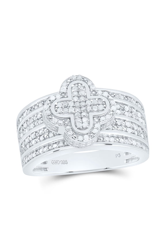 925 Sterling Silver Real Diamond Cluster 3D 4 Leaf Clover Cocktail Ring 1/2 CT