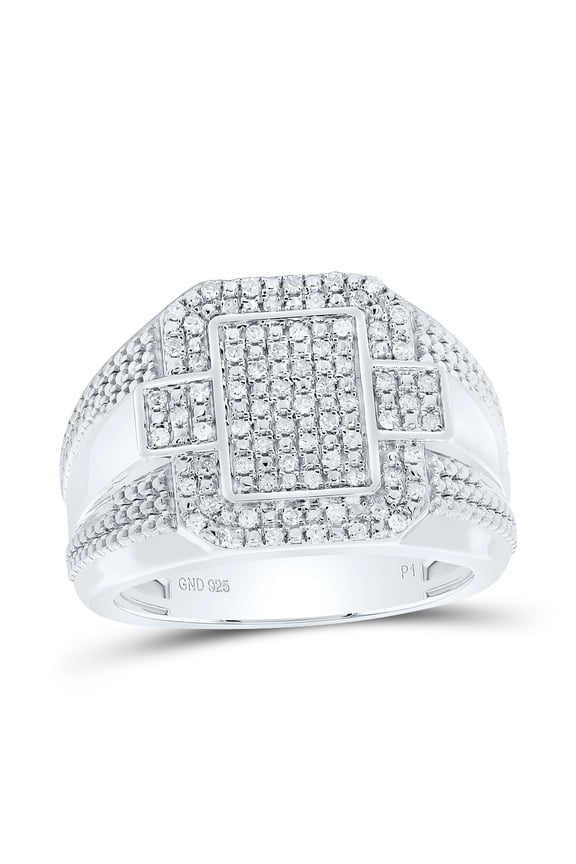 925 Sterling Silver Real Diamond Octagon Halo Rectangle Cross Pinky Ring 1/3 CT