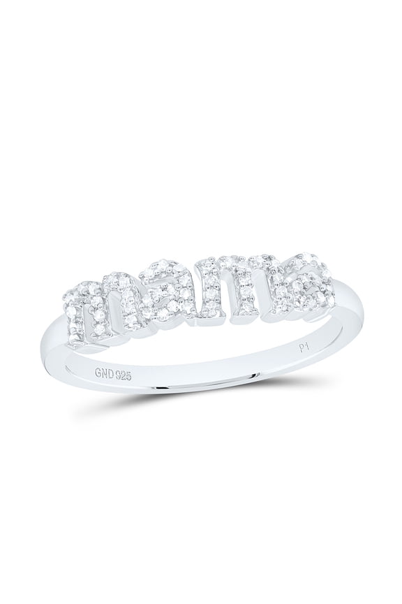 925 Sterling Silver Real Diamond Women's Lowercase 'mama' Ring Mom Band 1/10 CT