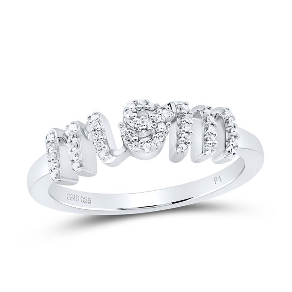 925 Sterling Silver Real Diamond Women's Script 'mom' Ring Cursive Band 1/12 CT