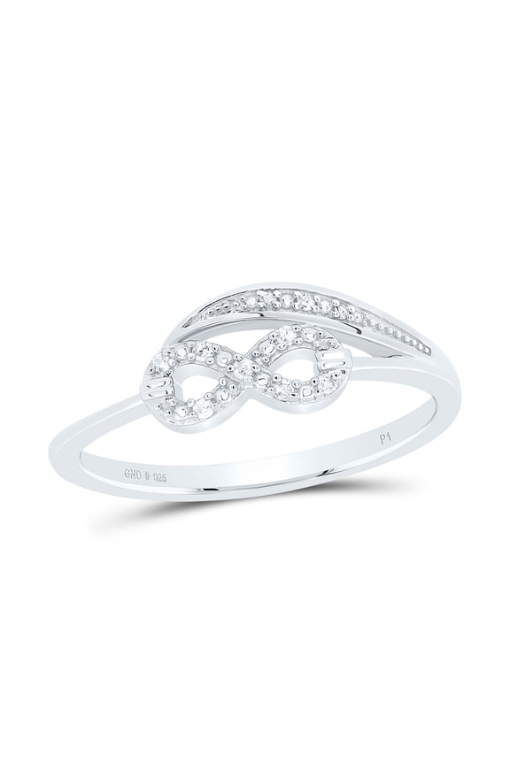 925 Sterling Silver Real Diamond Womens Bypass Leaf & Infinity Band Ring 1/20 CT